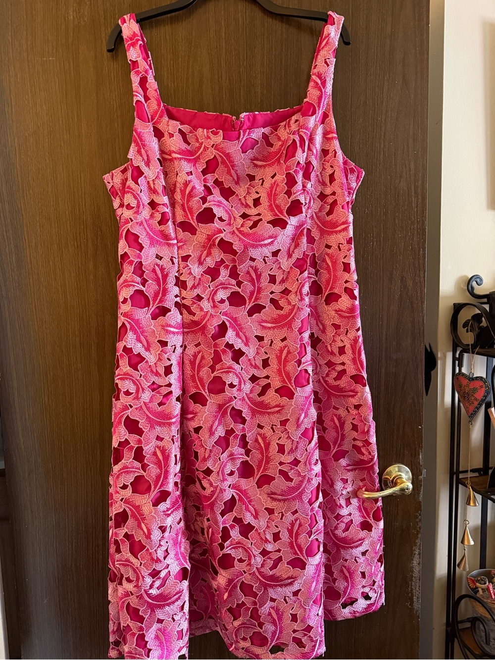 Adrianna Papell Hot Pink Floral Lace Midi Dress